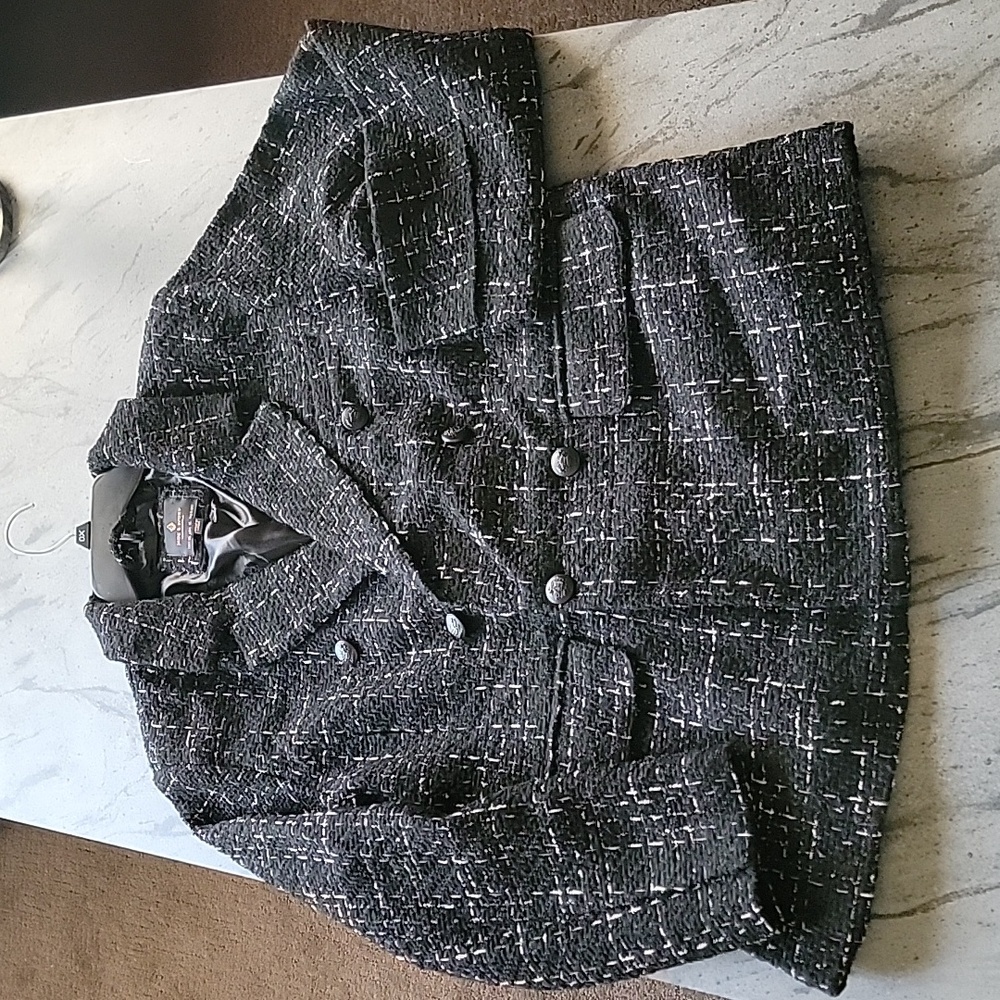 JADE & IVORY Classic Double Breasted Blazer Textured Black White size XL